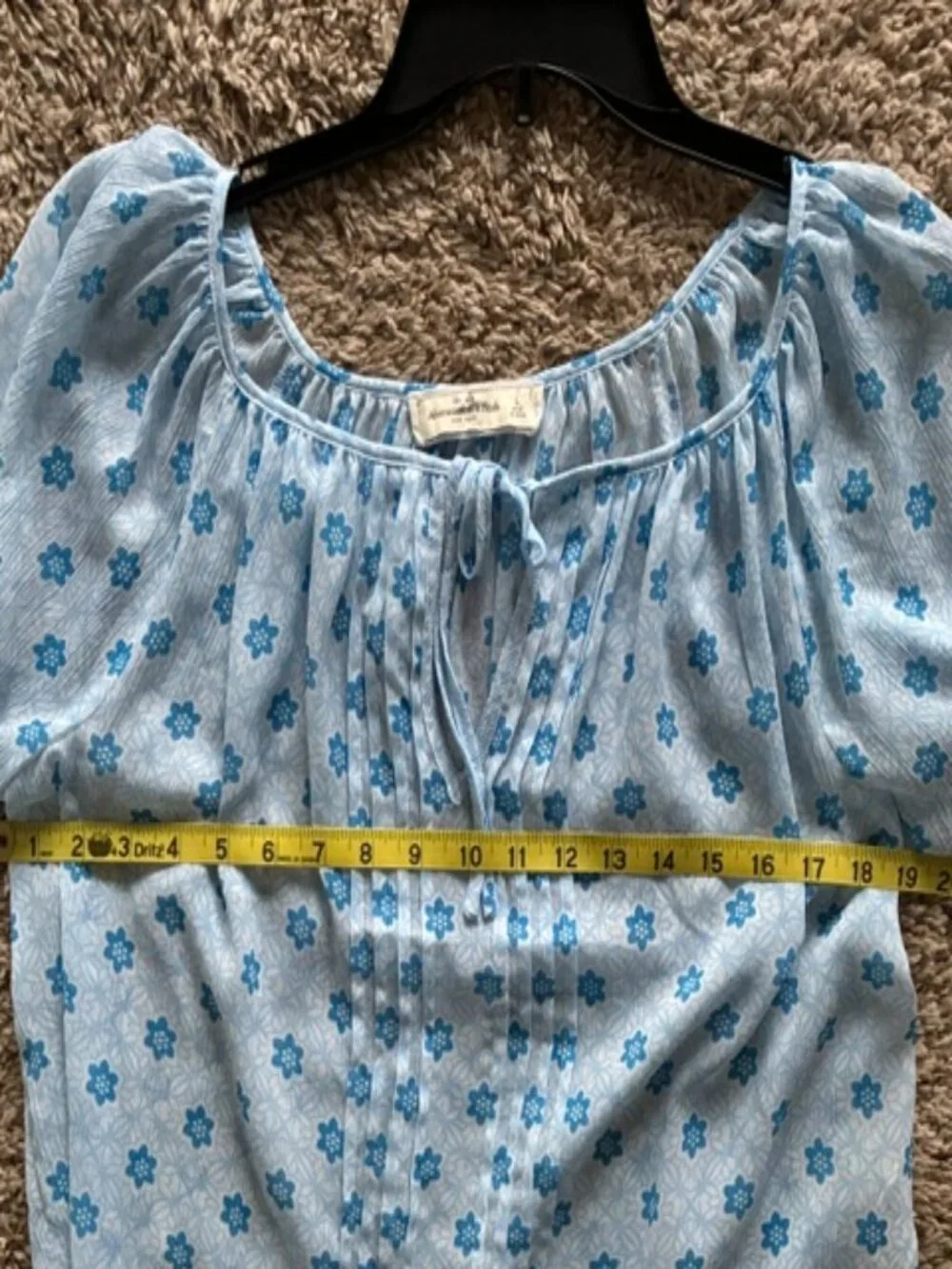 Abercrombie & Fitch Blue Floral Puff Sleeve Pleated Tie Front Semi Sheer